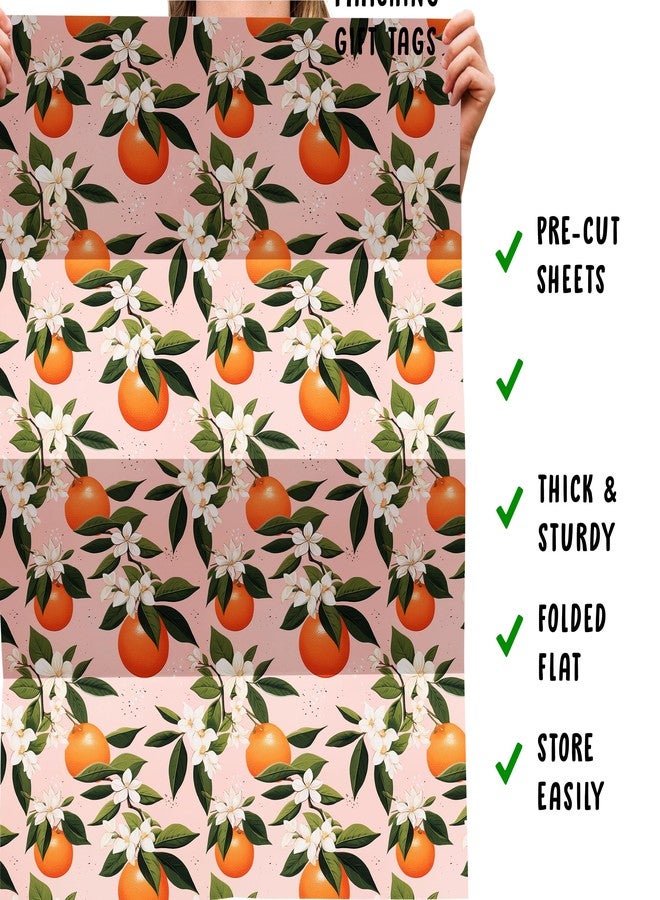 CENTRAL 23 Orange Wrapping Paper - 6 Sheets of Eco Birthday Gift Wrap - Oranges on Branches - Floral - For Kids Men Women - Recyclable - Image 5